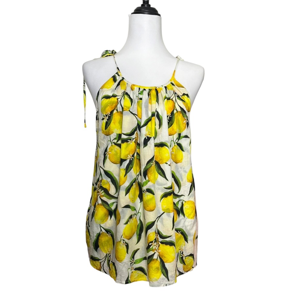 J.Crew Halter Top Women's Large Lemon Print Cotton Resort Coastal Summer Blouse - Picture 2 of 9